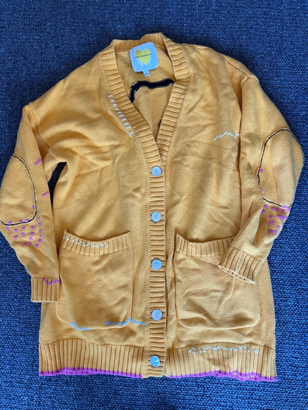 Yellow Button-Front Cardigan with Pink Contrast Trim - Picture 7 of 7